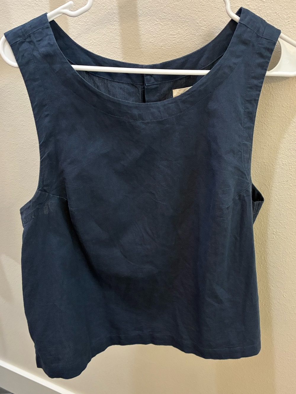 Pact Navy Sleeveless Linen-Blend Tank Top